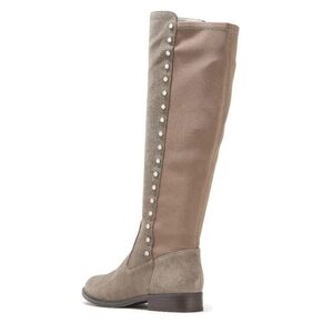 Marc Fisher Suede Leather Med Calf Tall Shaft Studded Taupe Gray Boots EUC 6.5